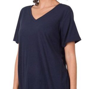 Zenana Premium Short Sleeve V-Neck Basic Tee Midnight Navy Small